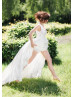 V Neck Ivory Satin Pleated Wedding Dress